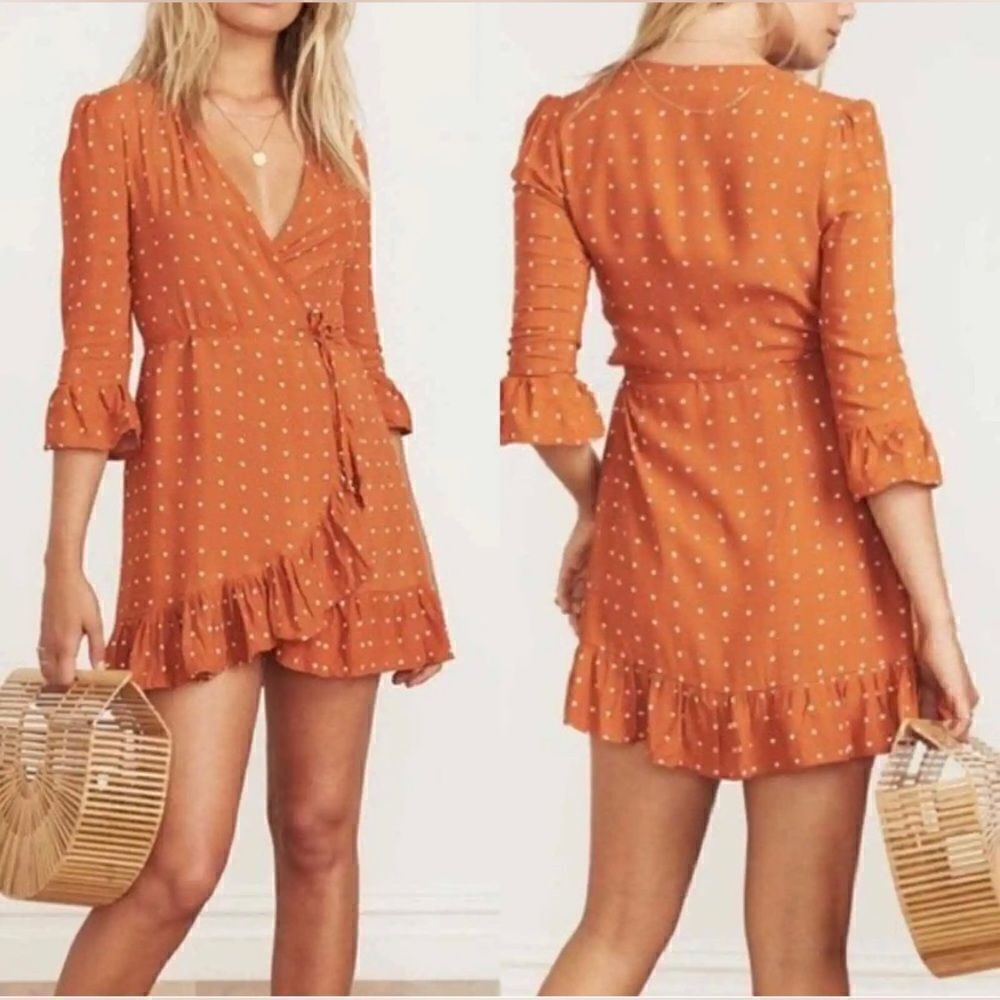 Faithfull the Brand Carmel Wrap Mini‎ Ruffle Dress in Stefano Print 2 NWOT